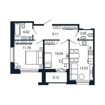 2-комнатная квартира: Новоселье, Центральная улица, 30к2 (50.4 м)