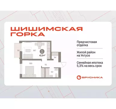 1-к кв. Свердловская область, Екатеринбург ул. Гастелло, 14 (42.87 м)