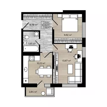 2-к кв. Ярославская область, Ярославль Северный жилрайон, 15-й мкр, 1 ...