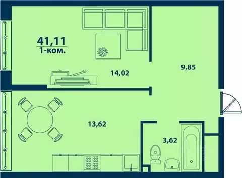 1-к кв. Башкортостан, Уфа ул. Ивана Спатара, 14 (41.11 м)
