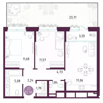 2-к кв. Тульская область, Тула ул. Купцов Гречихиных (82.9 м)