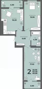 2-к кв. Калининградская область, Калининград ул. Генерала Толстикова, ...