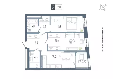 2-к кв. Башкортостан, Уфа Глумилино жилрайон, Аурум жилой комплекс ...