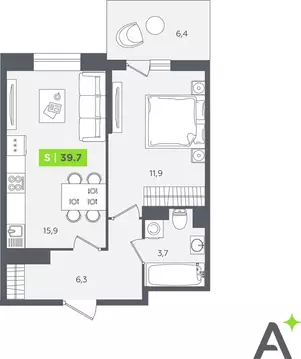 1-комнатная квартира: Кудрово, Солнечная улица, 10к2 (39.7 м)