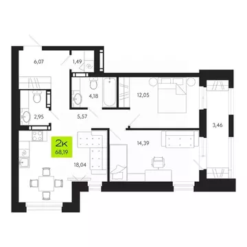 2-к кв. Томская область, Томск Уютный жилой квартал, ул. Маяковского, ...