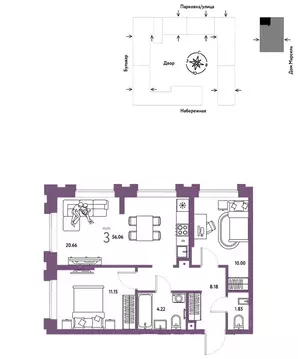3-к кв. Тюменская область, Тюмень Береговая ул., 100к2 (56.06 м)