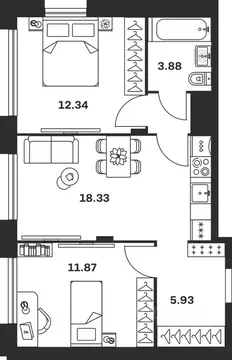 2-к кв. Тульская область, Тула Баташи Парк жилой комплекс (52.35 м)