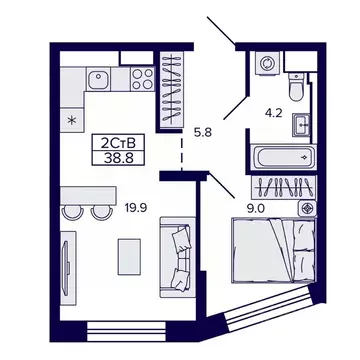 2-к кв. Хабаровский край, Хабаровск ул. Карла Маркса, 96/1 (38.86 м)