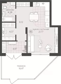 Студия Тюменская область, Тюмень ул. Сергея Свиридова, 15 (43.21 м)
