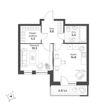 1-к кв. Свердловская область, Екатеринбург Солнечный жилрайон,  (41.7 ...