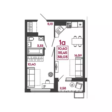 1-к кв. Пензенская область, Пенза ул. Измайлова, 41Б (38.03 м)