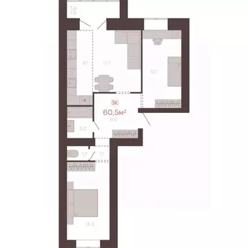 3-к кв. Алтайский край, Новоалтайск ул. Южсиба, 52А (60.5 м)