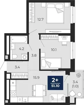 2-комнатная квартира: Тюмень, проезд Капитана Куликова, 5 (53.5 м)