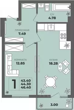 1-к кв. Калининградская область, Калининград ул. Генерала Толстикова, ...