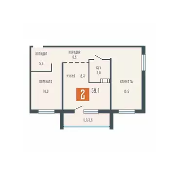 2-к кв. Курганская область, Курган ул. Коли Мяготина, 34Бк3 (59.1 м)