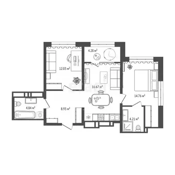 2-к кв. Тюменская область, Тюмень ул. Пожарных и Спасателей, 1 (61.0 ...