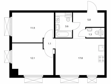 2-комнатная квартира: Москва, жилой комплекс Кольская 8, 2.1 (52.7 м)