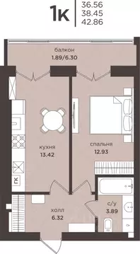 1-к кв. Калининградская область, Гурьевск  (38.45 м)