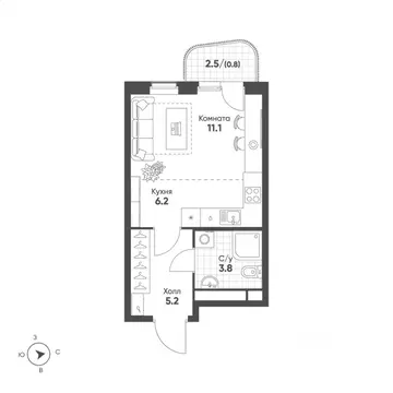 Студия Свердловская область, Екатеринбург Солнечный жилрайон,  (27.1 ...