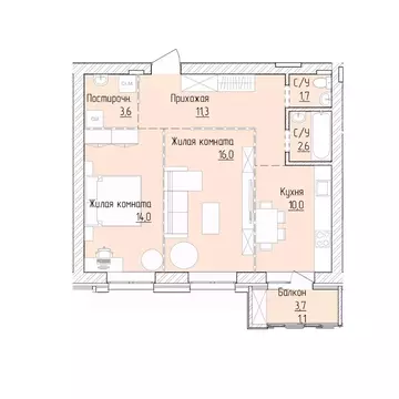 2-к кв. Алтайский край, Барнаул ВРЗ мкр, бул. 9 Января (60.3 м)