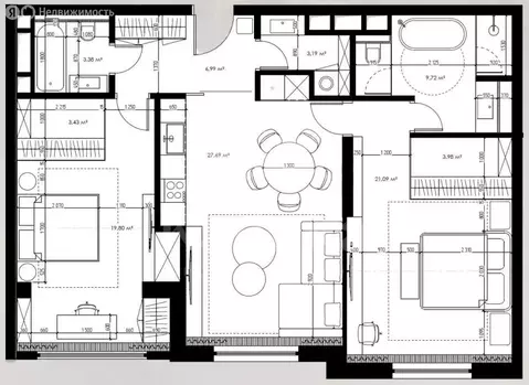 3-комнатная квартира: Москва, Погодинская улица, 2 (97.3 м)