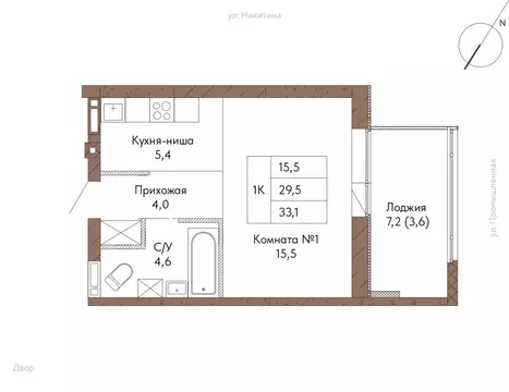 1-к кв. Алтайский край, Барнаул ул. Никитина, 1 (33.1 м)