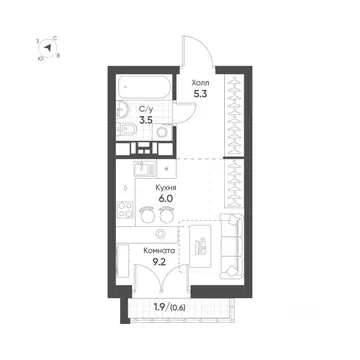 Студия Свердловская область, Екатеринбург Солнечный жилрайон,  (24.6 ...