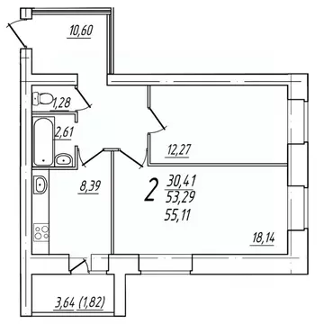 2-к кв. Вологодская область, Череповец Комсомольская ул., 15 (55.11 м)