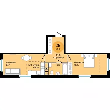 2-к кв. Пермский край, Пермь ул. Яблочкова, 5к4 (48.8 м)