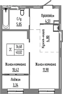 2-комнатная квартира: Краснообск, жилой комплекс Базилик (36.68 м)