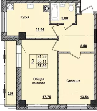 2-к кв. Саха (Якутия), Якутск Алгыс жилой комплекс (57.89 м)