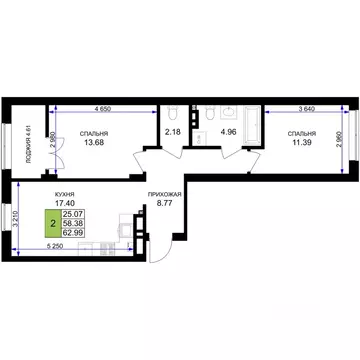 2-к кв. Калининградская область, Гурьевск Включи жилой комплекс (62.99 ...
