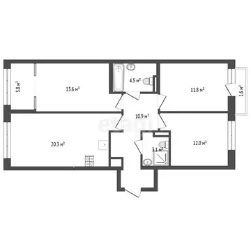 3-комнатная квартира: Тюмень, улица Ильи Кургузова, 1 (79.3 м)