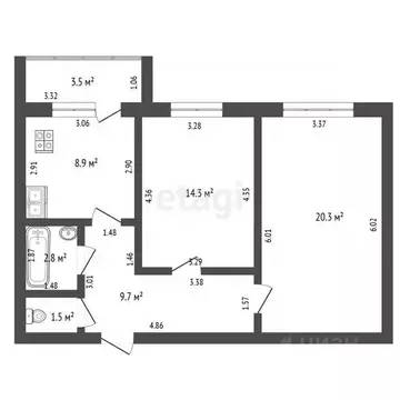 2-к кв. Башкортостан, Стерлитамак Полевая ул., 23 (59.3 м)