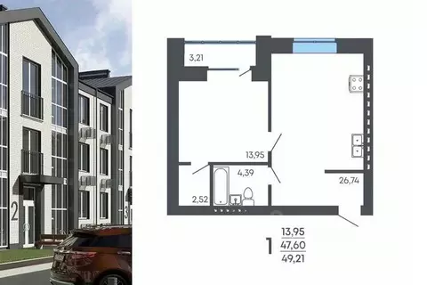 1-к кв. Воронежская область, Семилуки ул. Маяковского, 53/2 (49.21 м)