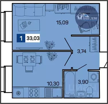 1-к кв. Архангельская область, Северодвинск ул. Карла Маркса, 66 (33.0 ...