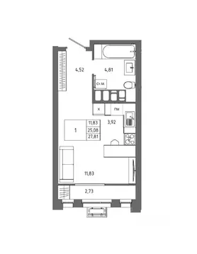 1-к кв. Волгоградская область, Волгоград 127-й кв-л,  (27.81 м)