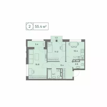 2-к кв. Пермский край, Пермь Трамвайная ул., 27 (55.4 м)