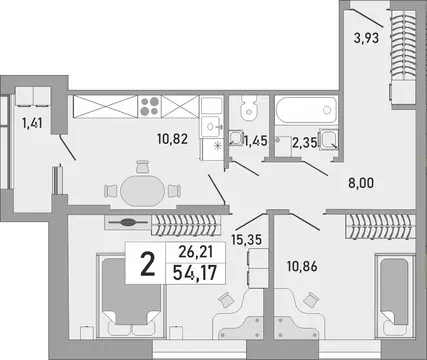 2-к кв. Башкортостан, Уфа Бакалинская ул., 9/1 (54.17 м)