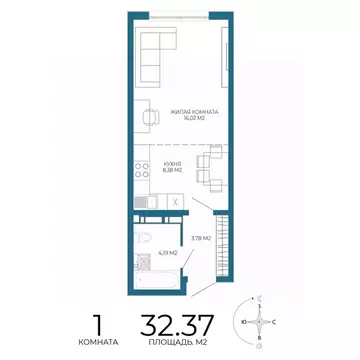 1-к кв. Пензенская область, Пенза Чаадаев жилой комплекс (32.37 м)