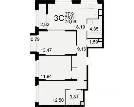 3-к кв. Рязанская область, Рязань Аура жилой комплекс (75.01 м)