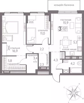 Студия Пермский край, Пермь ул. Серебристая, 3А (71.2 м)