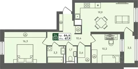 2-к кв. Курганская область, Курган Заозерный жилрайон,  (67.9 м)