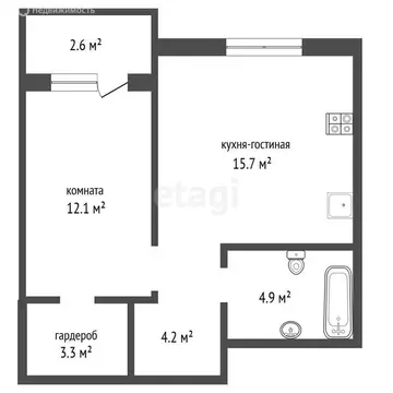 1-комнатная квартира: Тюмень, улица Республики, 204к17 (42.8 м)