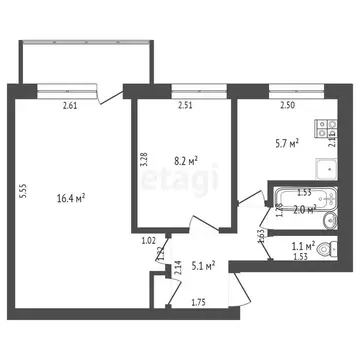 2-комнатная квартира: Ковров, Моховая улица, 2/6 (42.5 м)