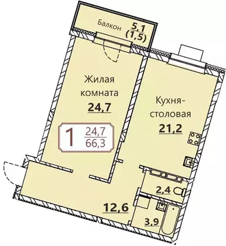 1-к кв. Чувашия, Чебоксары ул. Герцена, поз3 (66.3 м)