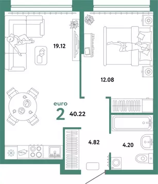 2-к кв. Тюменская область, Тюмень ул. 50 лет Октября, 63к2 (40.22 м)