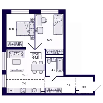 3-к кв. Хабаровский край, Хабаровск ул. Карла Маркса (64.79 м)