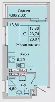 Студия Ростовская область, Батайск ул. Булгакова, 11 (26.07 м)