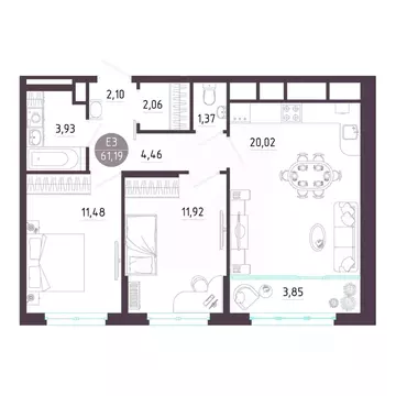 2-к кв. Тульская область, Тула ул. Пряничная, 7 (61.19 м)